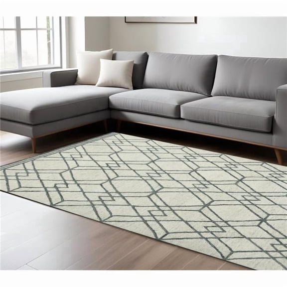 HomeRoots 570433 8 x 10 ft. Ivory & Gray Wool Geometric Hand Hooked Rectangle Area Rug