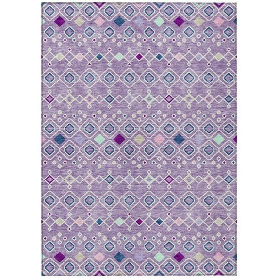 HomeRoots 612199 8 x 10 ft. Lavender, Ivory & Blue Geometric Washable Indoor & Outdoor Rectangle Area Rug