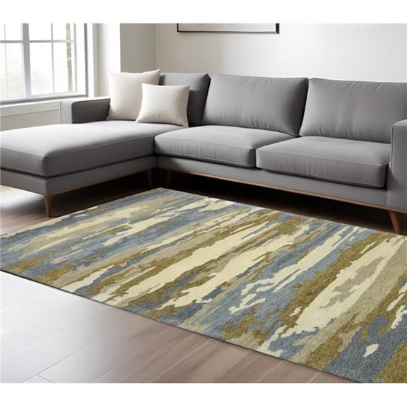 HomeRoots 570763 8 x 10 ft. Light Blue Ivory & Brown Wool Abstract Hand Tufted Rectangle Area Rug
