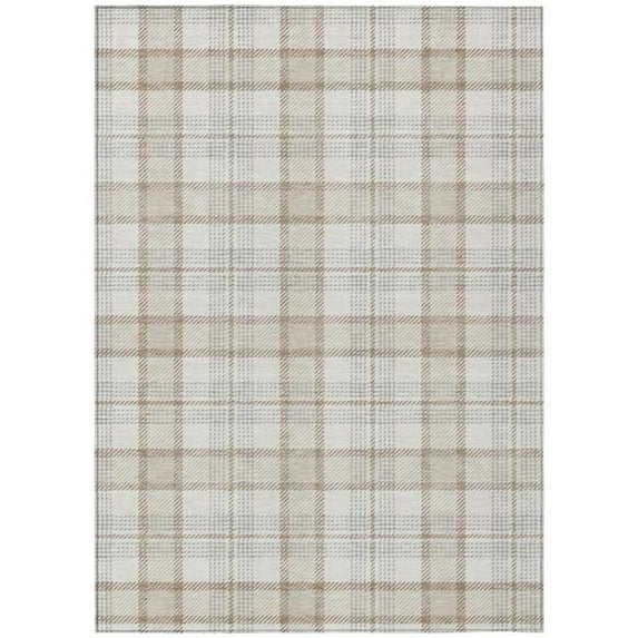 HomeRoots 601329 8 x 10 ft. Linen & Brown Plaid Washable Indoor & Outdoor Rectangle Area Rug
