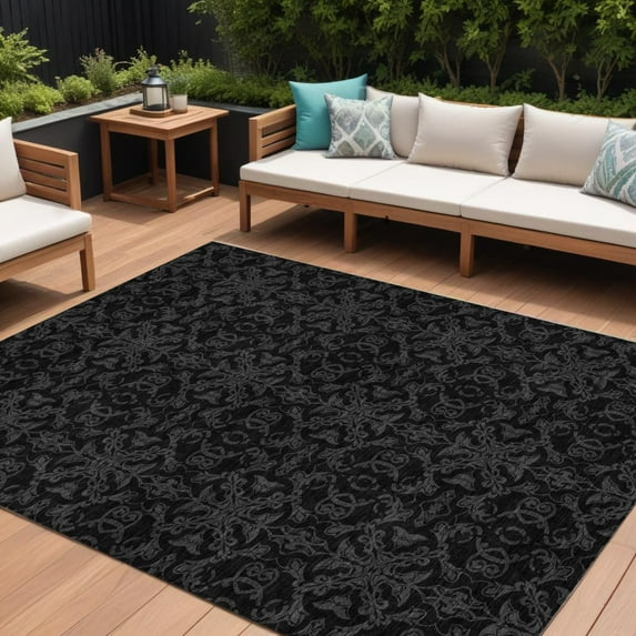 HomeRoots 586861 8 x 10 ft. Medallion Washable Indoor & Outdoor Rectangle Area Rug, Gray & Charcoal