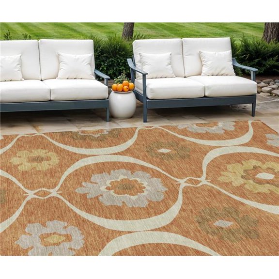 HomeRoots 589641 8 x 10 ft. Medallion Washable Indoor & Outdoor Rectangle Area Rug, Orange, Copper & Gray