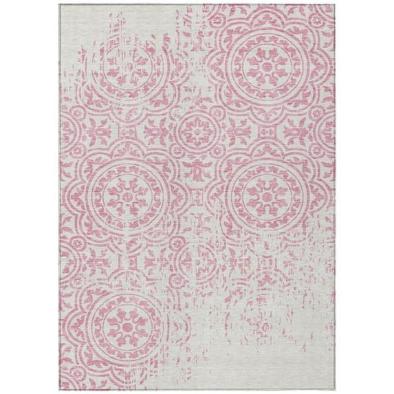 HomeRoots 585367 8 x 10 ft. Medallion Washable Indoor & Outdoor Rectangle Area Rug, Pink & Ivory