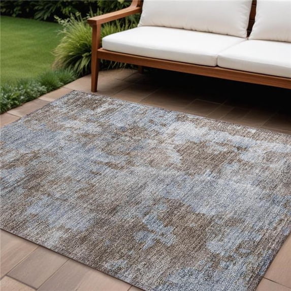 HomeRoots 564248 8 x 10 ft. Mocha & Blue Abstract Washable Non Skid Indoor Outdoor Rectangle Machine Woven Area Rug