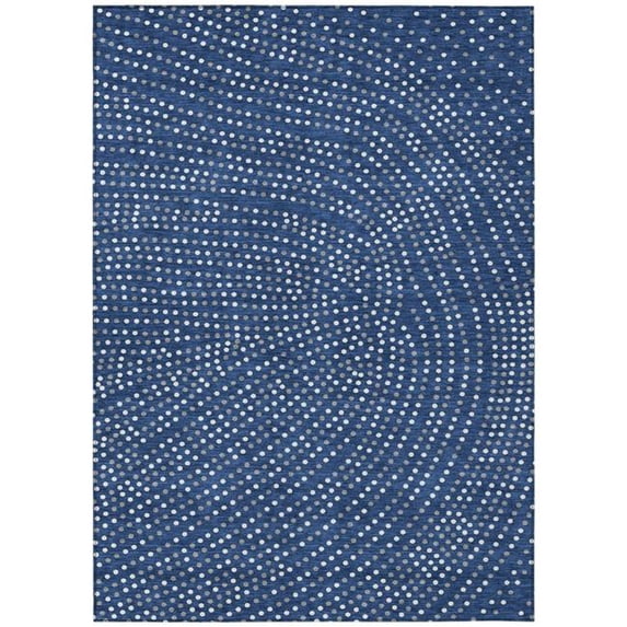 HomeRoots 599061 8 x 10 ft. Navy Blue, Gray & Ivory Polka Dot Washable Indoor & Outdoor Rectangle Area Rug