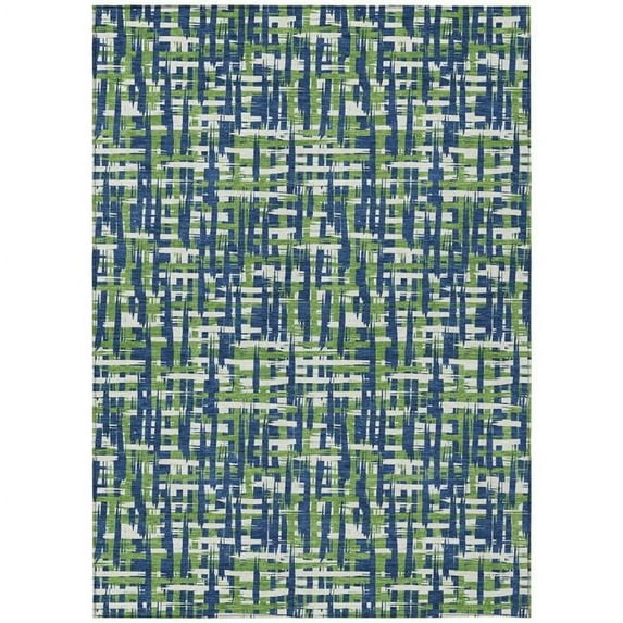 HomeRoots 602578 8 x 10 ft. Navy Blue, Green & Ivory Abstract Washable Indoor & Outdoor Rectangle Area Rug