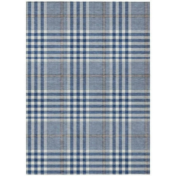 HomeRoots 601491 8 x 10 ft. Navy Blue, Ivory & Brown Plaid Washable Indoor & Outdoor Rectangle Area Rug