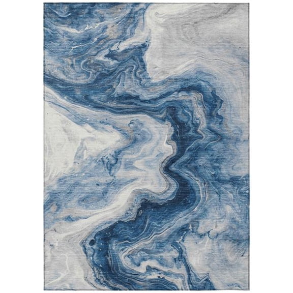 HomeRoots 618337 8 x 10 ft. Navy Blue & Silver Abstract Washable Indoor & Outdoor Rectangle Area Rug
