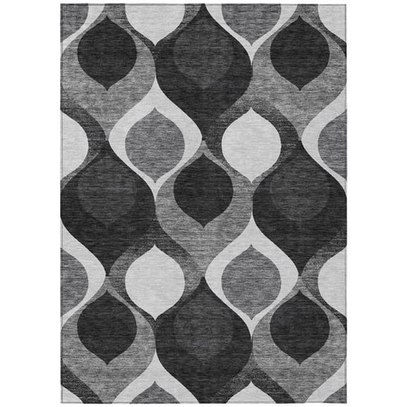 HomeRoots 584755 8 x 10 ft. Ogee Washable Indoor & Outdoor Rectangle Area Rug, Black, Silver & Charcoal