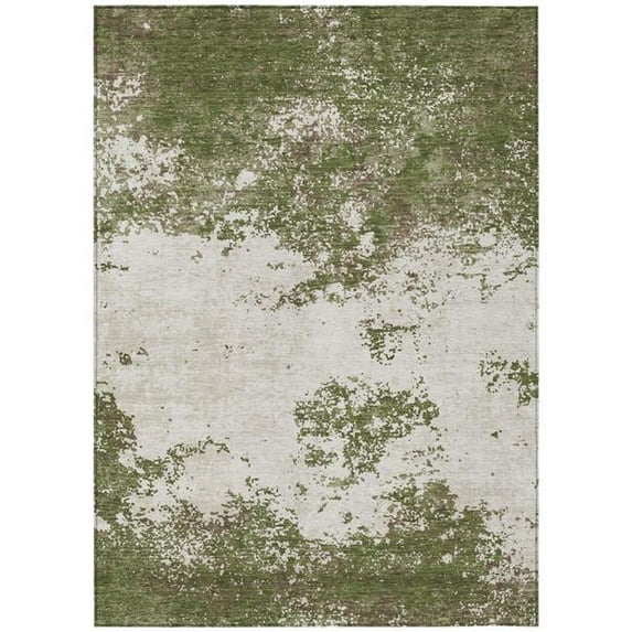 HomeRoots 599517 8 x 10 ft. Olive Green, Gray & Ivory Abstract Washable Indoor & Outdoor Rectangle Area Rug