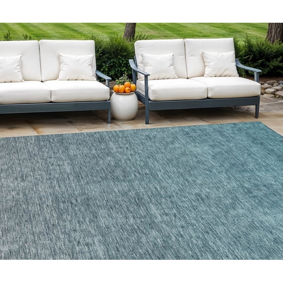 HomeRoots 588579 8 x 10 ft. Ombre Washable Indoor & Outdoor Rectangle Area Rug, Teal Blue, Gray & Charcoal