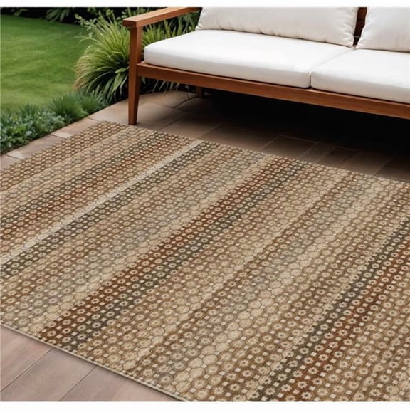 HomeRoots 610609 8 x 10 ft. Orange & Copper Striped Washable Indoor & Outdoor Rectangle Area Rug