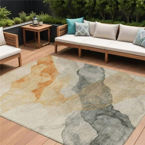 HomeRoots 631842 8 x 10 ft. Orange & Gray Abstract Washable Indoor & Outdoor Rectangle Area Rug