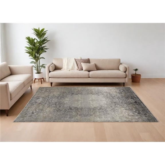 HomeRoots 566342 8 x 10 ft. Oriental Power Loom Worn Faded Rectangle Area Rug - Tan & Gray