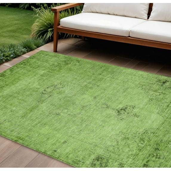8' X 10' Green And Olive Green Oriental Washable Indoor Outdoor Area Rug