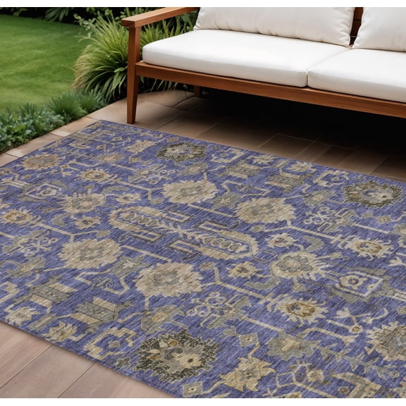 HomeRoots 582125 8 x 10 ft. Oriental Washable Indoor & Outdoor Rectangle Area Rug, Purple, Beige & Taupe