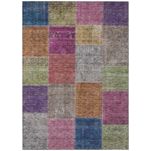 HomeRoots 580619 8 x 10 ft. Patchwork Washable Indoor & Outdoor Rectangle Area Rug, Copper, Navy Blue & Gold