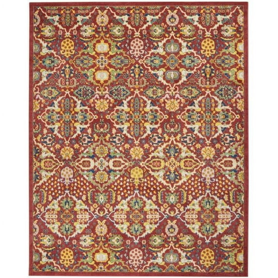 HomeRoots 8 x 10 ft. Red Floral Power Loom Rectangle Area Rug - Red - 8 x 10 ft.