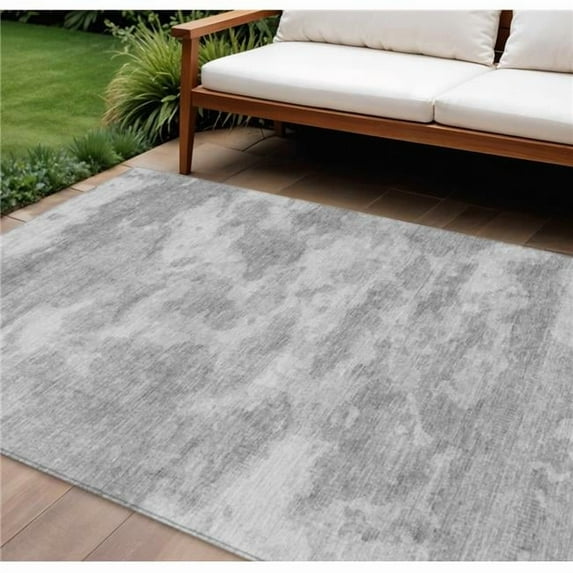 HomeRoots 610447 8 x 10 ft. Silver & Gray Abstract Washable Indoor & Outdoor Rectangle Area Rug