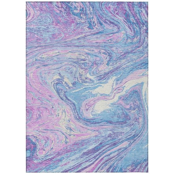 HomeRoots 602674 8 x 10 ft. Sky Blue, Lavender & Ivory Abstract Washable Indoor & Outdoor Rectangle Area Rug