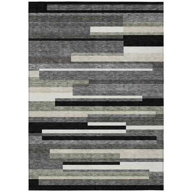 HomeRoots 585913 8 x 10 ft. Striped Washable Indoor & Outdoor Rectangle Area Rug, Black, Charcoal & Gray