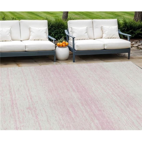 HomeRoots 589713 8 x 10 ft. Striped Washable Indoor & Outdoor Rectangle Area Rug, Pink & Ivory
