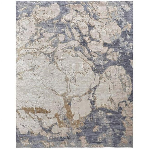HomeRoots 8 x 10 ft. Tan & Blue Abstract Power Loom Distressed Rectangle Area Rug - Tan and Blue - 8 x 10 ft.