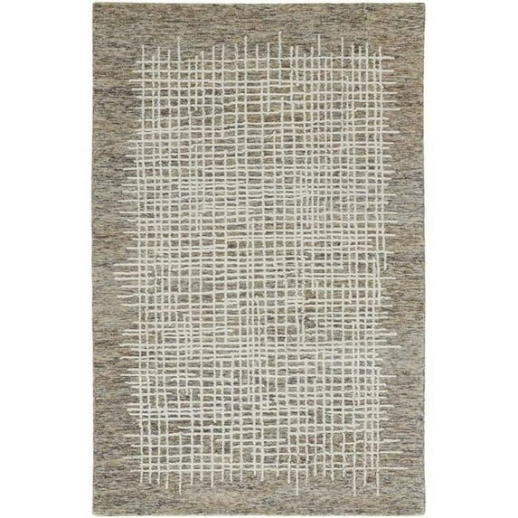 HomeRoots 8 x 10 ft. Tan & Ivory Wool Plaid Hand Tufted Handmade Stain Resistant Rectangle Area Rug - Tan and Ivory - 8 x 10 ft.
