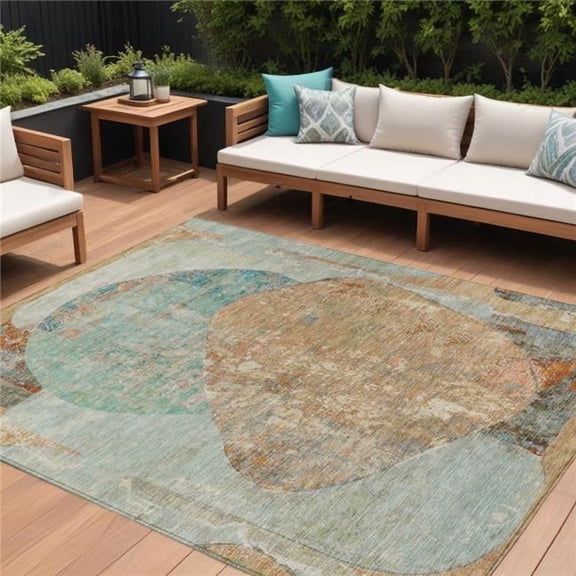 HomeRoots 615719 8 x 10 ft. Teal Blue & Copper Abstract Washable Indoor & Outdoor Rectangle Area Rug