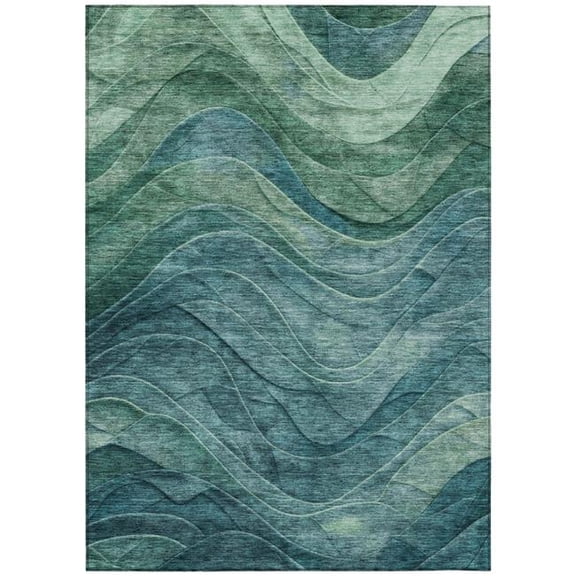 HomeRoots 618181 8 x 10 ft. Teal Blue & Green Abstract Washable Indoor & Outdoor Rectangle Area Rug
