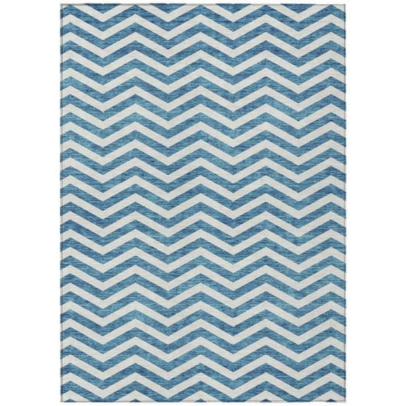 HomeRoots 595358 8 x 10 ft. Teal Blue & Ivory Chevron Washable Indoor & Outdoor Rectangle Area Rug