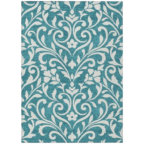HomeRoots 591492 8 x 10 ft. Teal Blue & Ivory Floral Washable Indoor & Outdoor Rectangle Area Rug