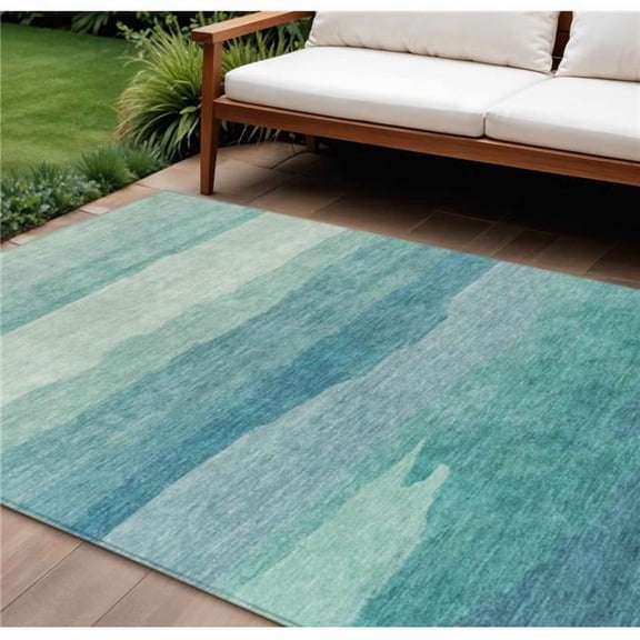 HomeRoots 608154 8 x 10 ft. Turquoise Striped Washable Indoor & Outdoor Rectangle Area Rug