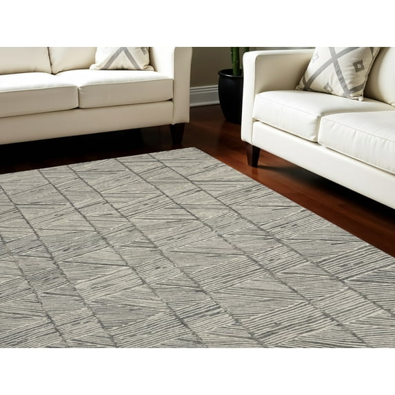 HomeRoots 553379 8 x 10 ft. Wool Abstract Rectangle Area Rug, Gray & White