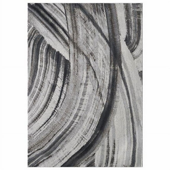 HomeRoots 8 x 11 ft. Abstract Strokes Modern Area Rug - Ivory & Grey
