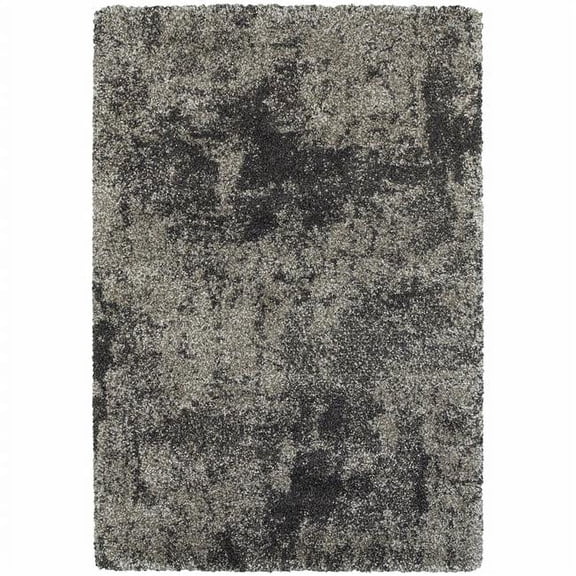 HomeRoots 8 x 11 ft. Charcoal Silver & Gray Abstract Shag Power Loom Stain Resistant Rectangle Area Rug - Gray - 8 x 11 ft.