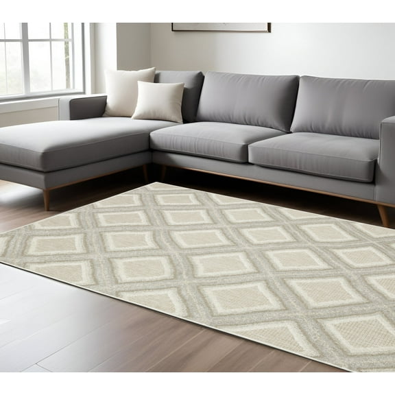 8' X 11' Gray And Beige Diamond Area Rug