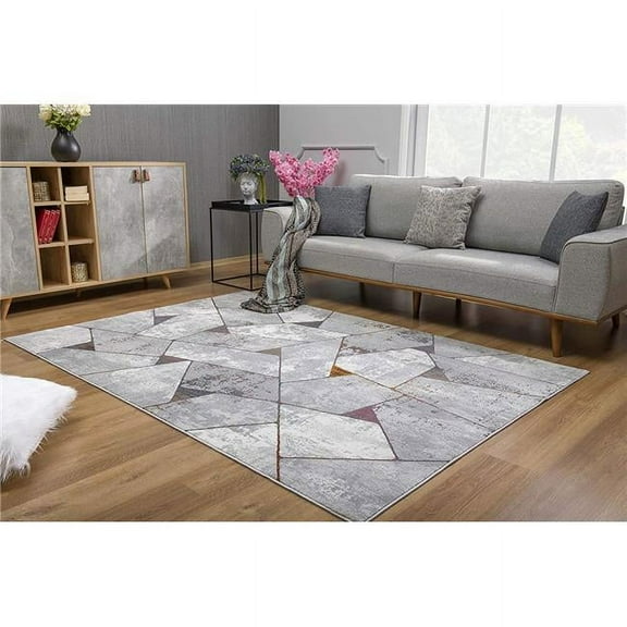 HomeRoots  8 x 11 ft. Gray Irregular Geometric Area Rug - Gray - 8' x 11'