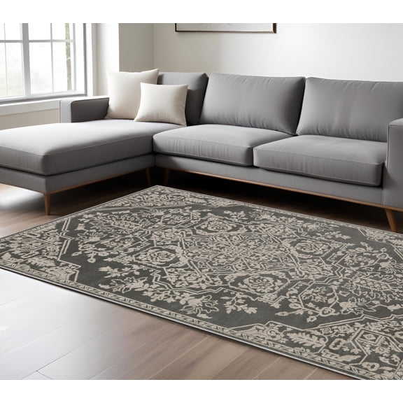 8' X 11' Gray And Light Gray Oriental Area Rug