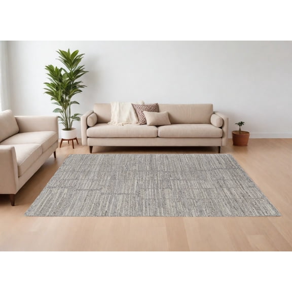 8' X 12' Taupe and Gray Abstract Hand Woven Worn Faded Area Rug