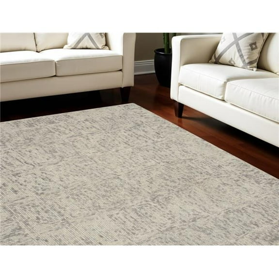 HomeRoots 553499 8 x 12 ft. Wool Geometric Rectangle Area Rug, Ivory & Gray