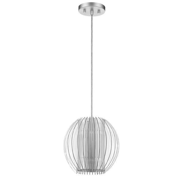 HomeRoots 8 x 8.25 x 8.25 in. Phoenix 1-Light Metallic Silver Pendant with Acrylic & Steel Shade