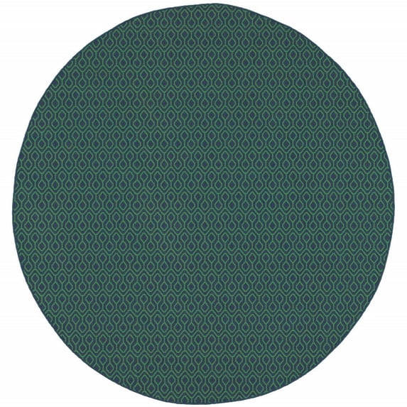 8' Navy Round Geometric Stain Resistant Indoor Outdoor Area Rug