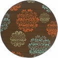 thumbnail image 1 of 8' Brown Round Floral Stain Resistant Indoor Outdoor Area Rug, 1 of 5