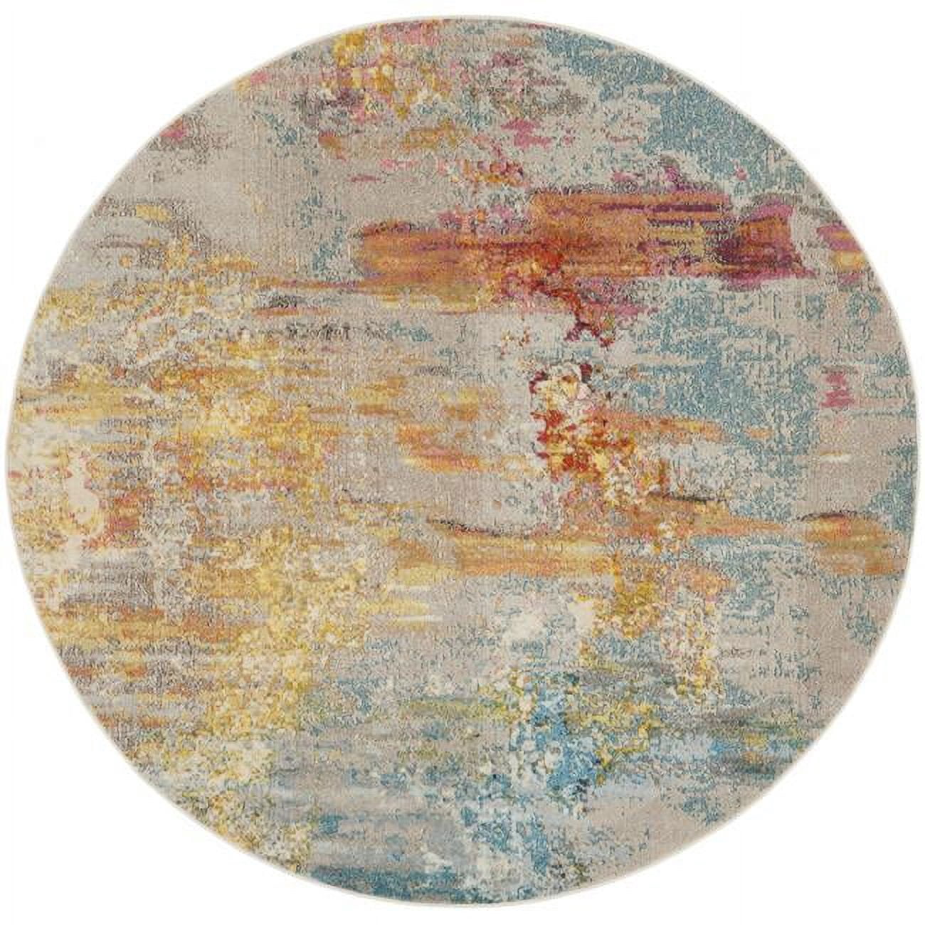 HomeRoots 8 x 8 ft. Sealife Abstract Power Loom Non Skid Round Area Rug ...