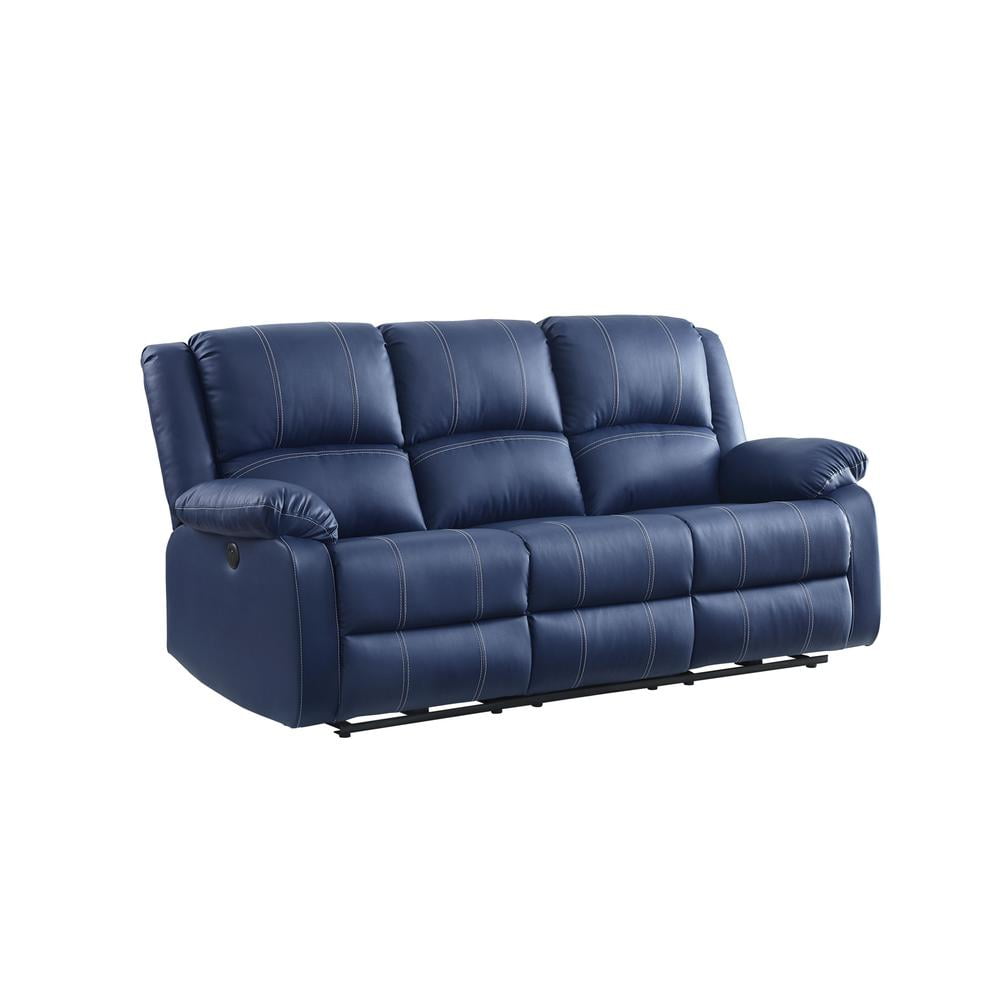 81" Blue Faux Leather And Black Usb Sofa