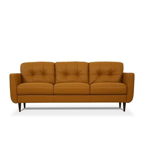 HomeRoots 83" Camel Leather And Black Sofa
