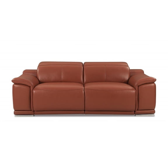 86 Camel Brown Genuine Leather Reclining Sofa
