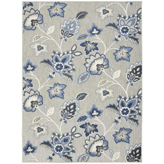 9' X 12' Blue And Grey Floral Stain Resistant Non Skid Area Rug