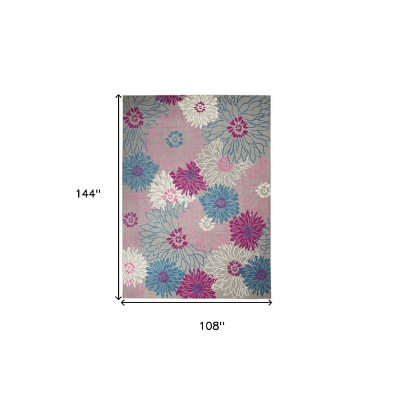 9' x 12' Blue Floral Power Loom Area Rug